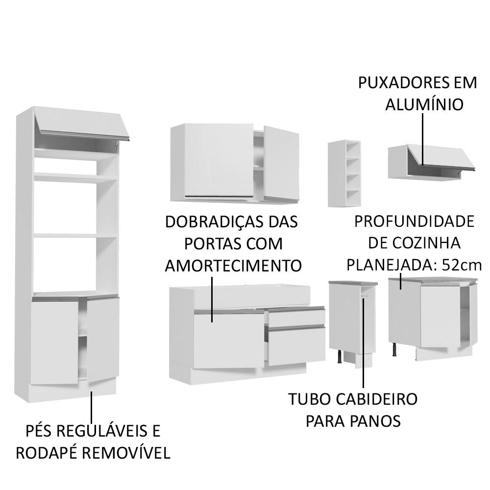Cozinha Completa Madesa Vicenza com Armário e Balcão (Sem Tampo e Pia) - Branco