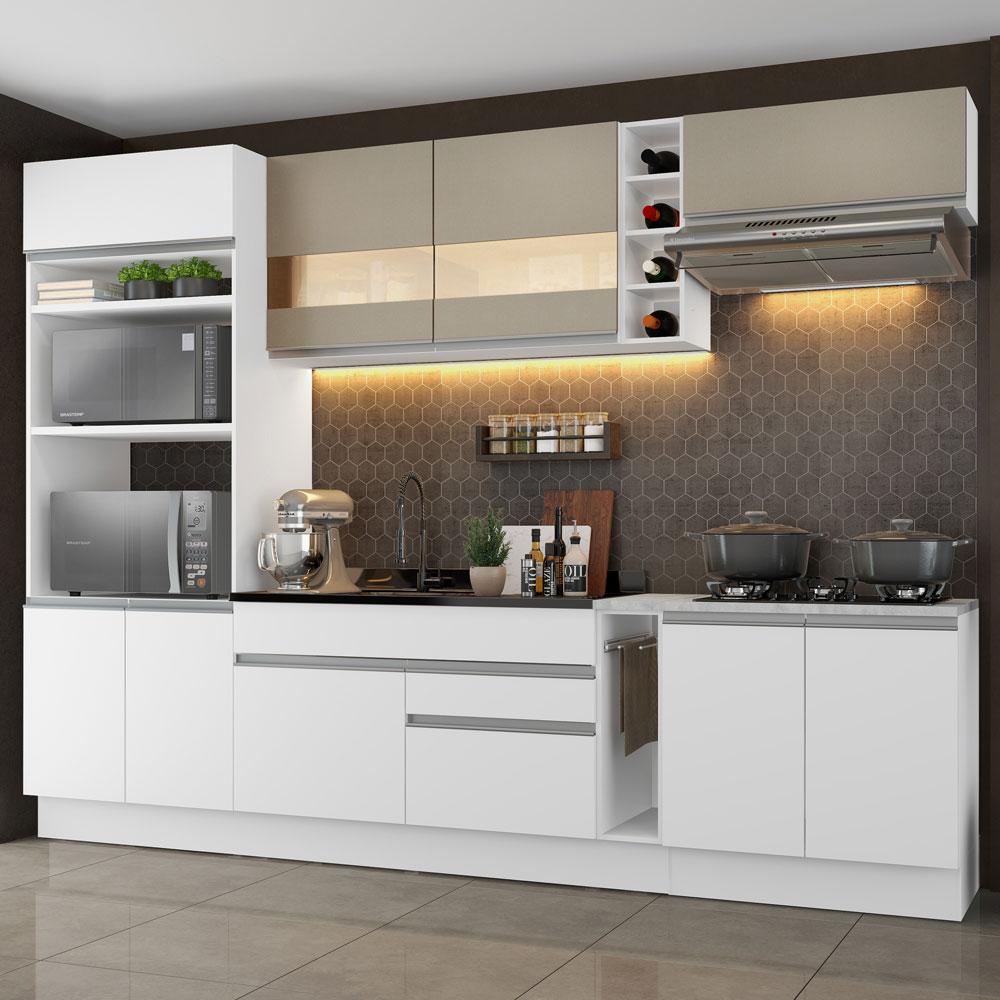 Cozinha Completa Madesa Vicenza com Armário e Balcão (Sem Tampo e Pia) - Branco/Branco/Crema