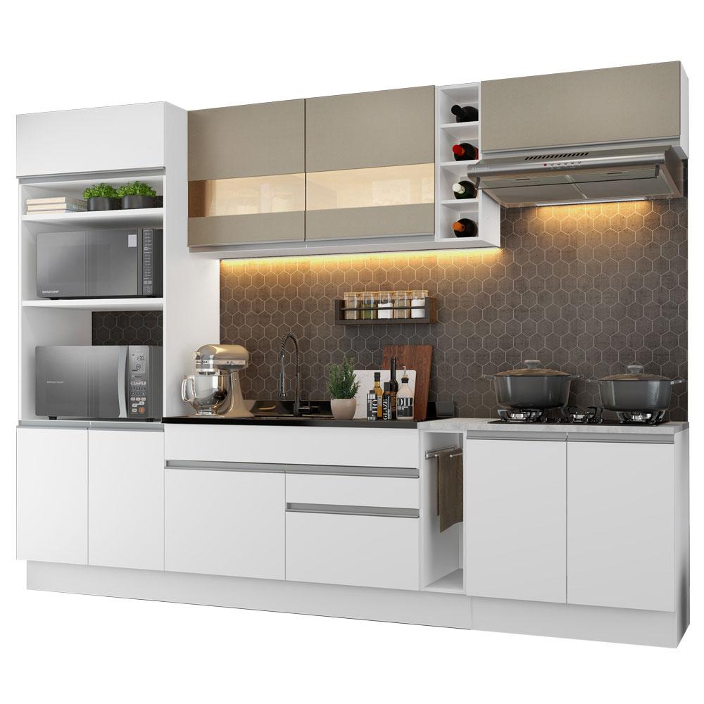 Cozinha Completa Madesa Vicenza com Armário e Balcão (Sem Tampo e Pia) - Branco/Branco/Crema