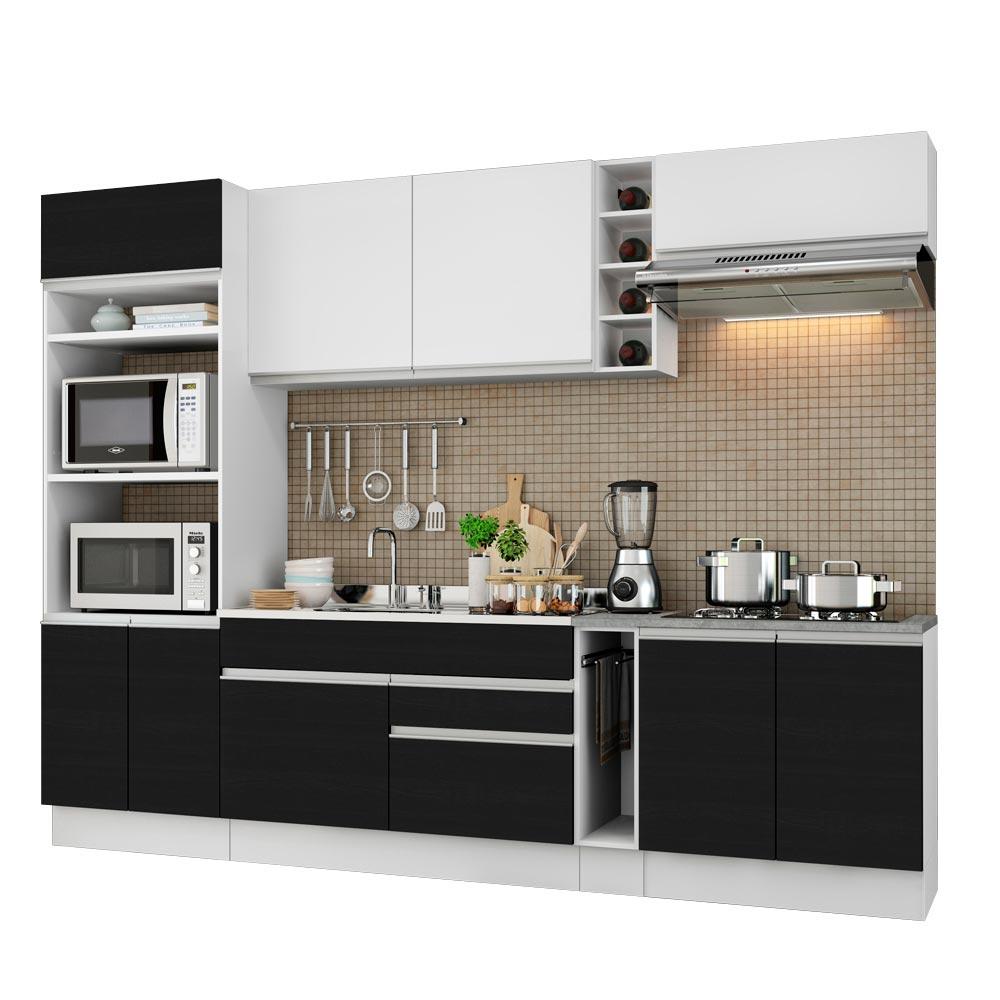 Cozinha Completa Madesa Vicenza com Armário e Balcão (Sem Tampo e Pia) - Branco/Preto/Branco