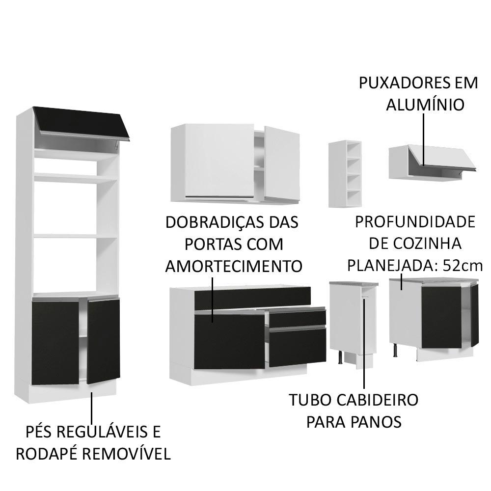 Cozinha Completa Madesa Vicenza com Armário e Balcão (Sem Tampo e Pia) - Branco/Preto/Branco