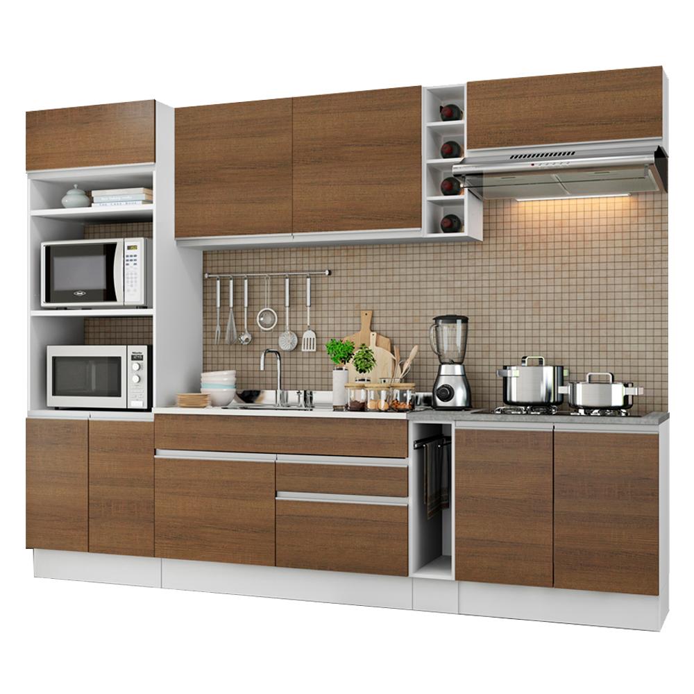 Cozinha Completa Madesa Vicenza com Armário e Balcão (Sem Tampo e Pia) - Branco/Rustic