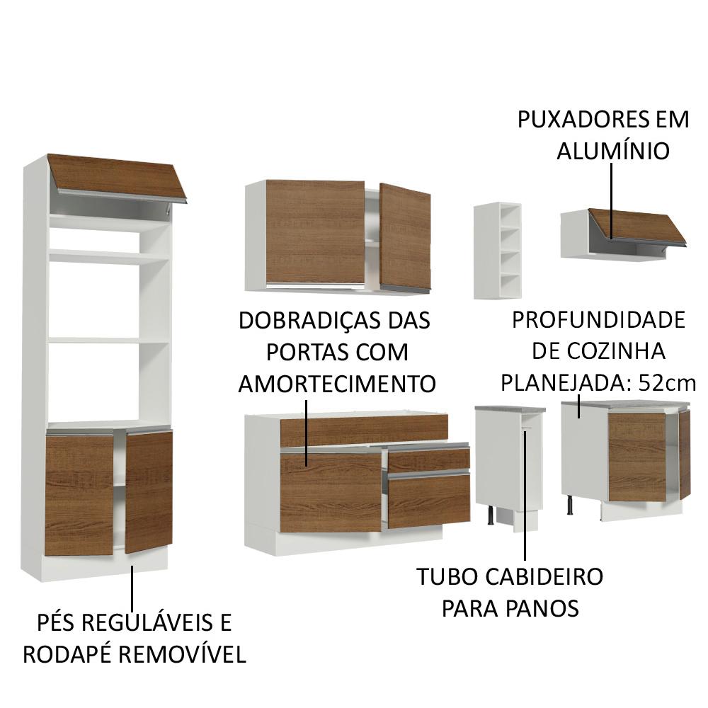 Cozinha Completa Madesa Vicenza com Armário e Balcão (Sem Tampo e Pia) - Branco/Rustic