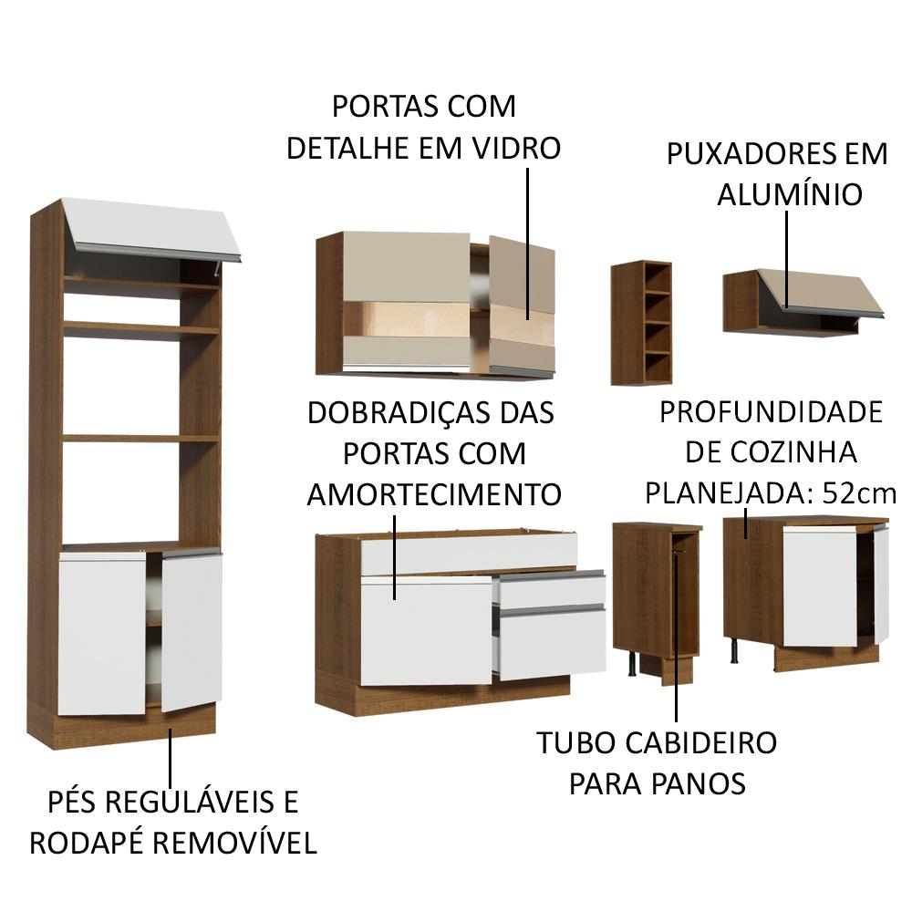 Cozinha Completa Madesa Vicenza com Armário e Balcão (Sem Tampo e Pia) - Rustic/Branco/Crema