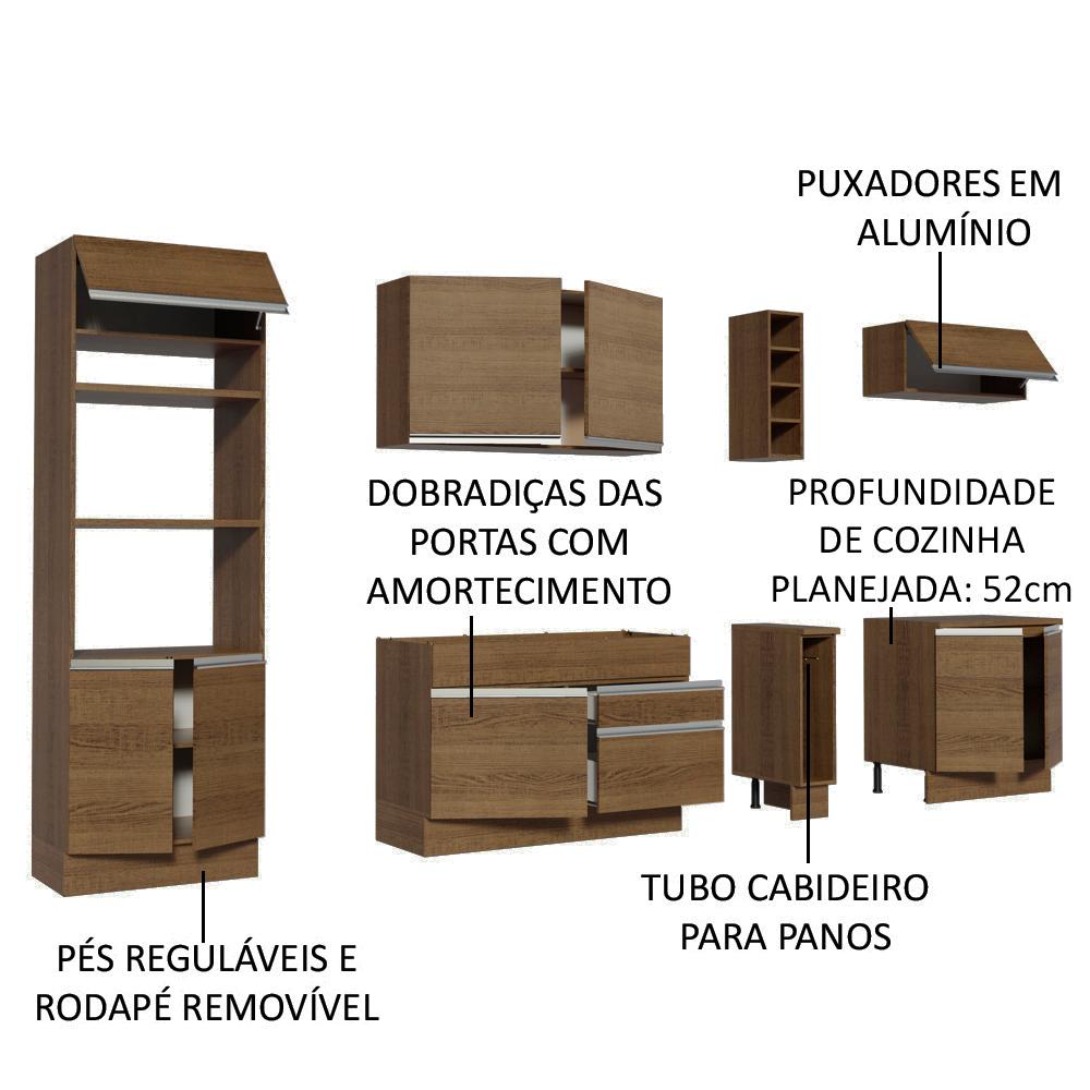 Cozinha Completa Madesa Vicenza com Armário e Balcão (Sem Tampo e Pia) - Rustic/Rustic