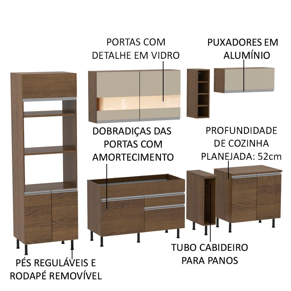 Cozinha Completa Madesa Vicenza com Armário e Balcão (Sem Tampo e Pia) - Rustic/Rustic/Crema