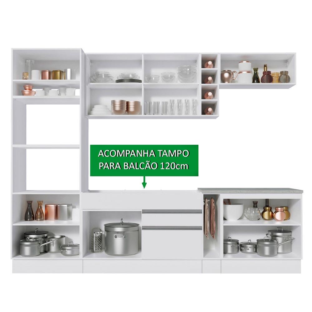 Cozinha Completa Madesa Vicenza com Armário e Balcão + Tampo - Branco
