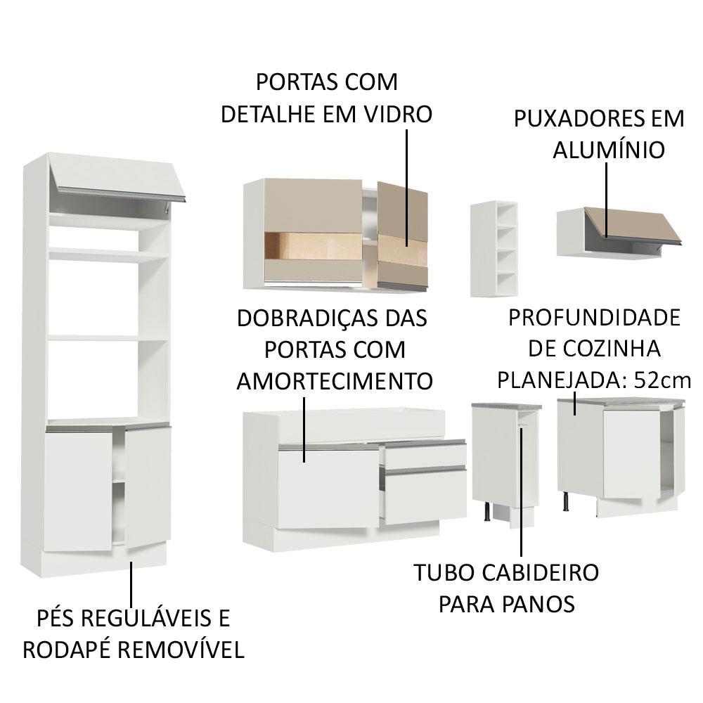 Cozinha Completa Madesa Vicenza com Armário e Balcão + Tampo - Branco/Branco/Crema