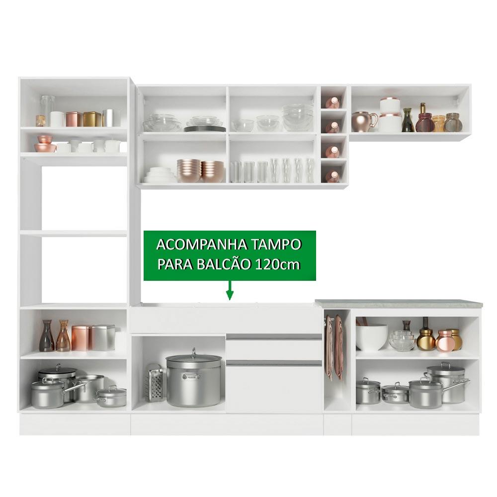 Cozinha Completa Madesa Vicenza com Armário e Balcão + Tampo - Branco/Branco/Crema