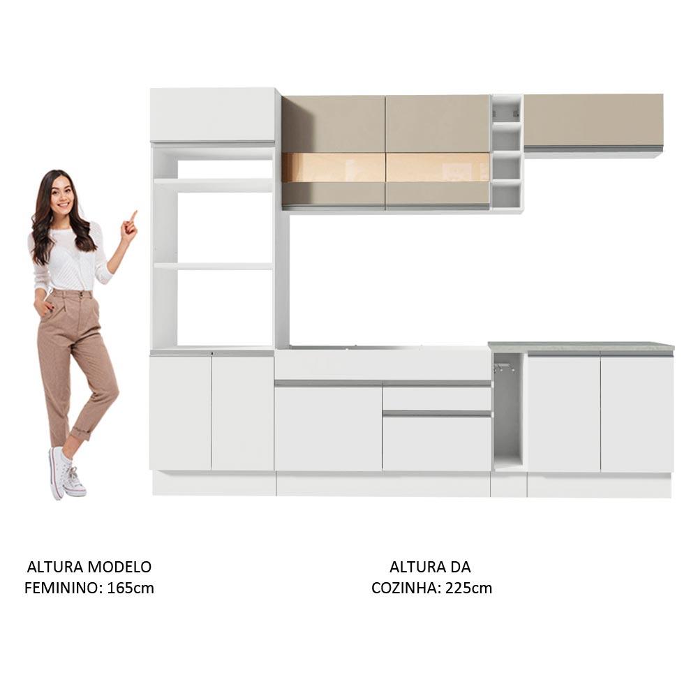 Cozinha Completa Madesa Vicenza com Armário e Balcão + Tampo - Branco/Branco/Crema
