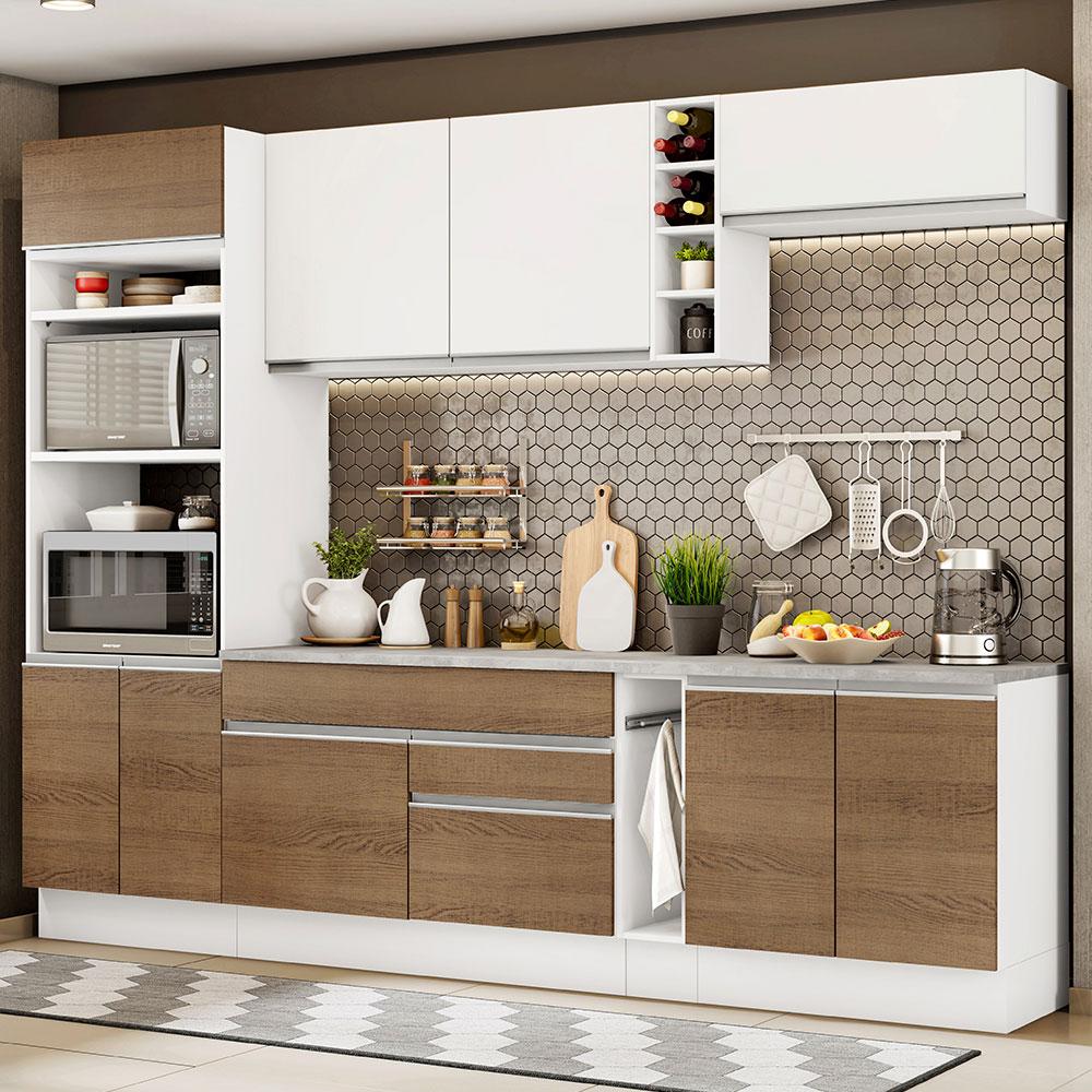 Cozinha Completa Madesa Vicenza com Armário e Balcão + Tampo - Branco/Rustic/Branco