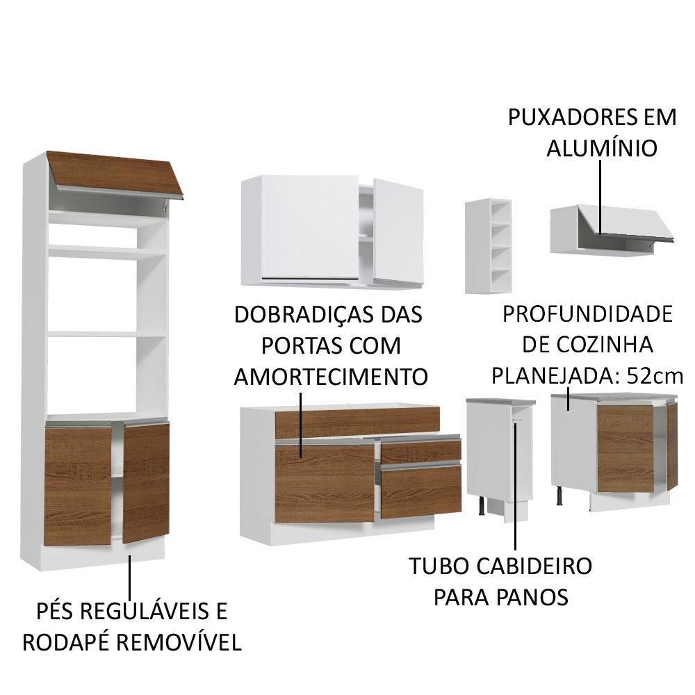 Cozinha Completa Madesa Vicenza com Armário e Balcão + Tampo - Branco/Rustic/Branco