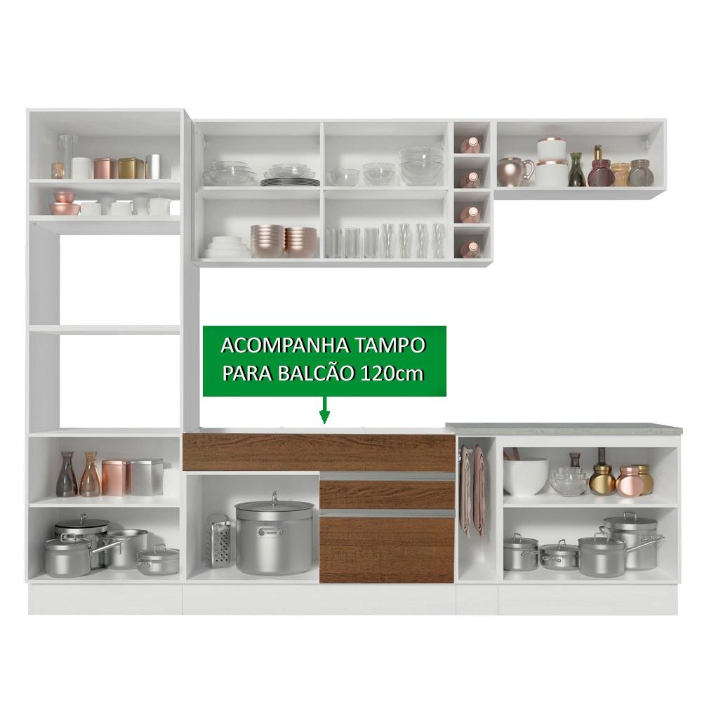 Cozinha Completa Madesa Vicenza com Armário e Balcão + Tampo - Branco/Rustic/Branco