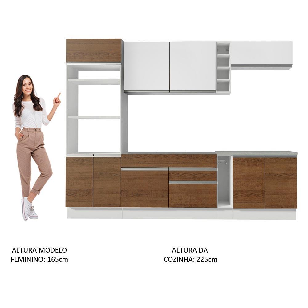 Cozinha Completa Madesa Vicenza com Armário e Balcão + Tampo - Branco/Rustic/Branco