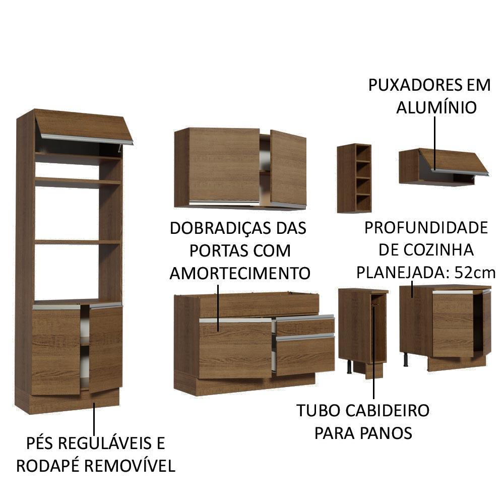Cozinha Completa Madesa Vicenza com Armário e Balcão + Tampo - Rustic