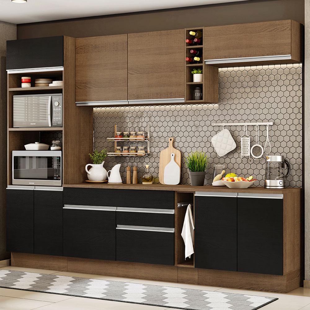 Cozinha Completa Madesa Vicenza com Armário e Balcão + Tampo - Rustic/Preto/Rustic