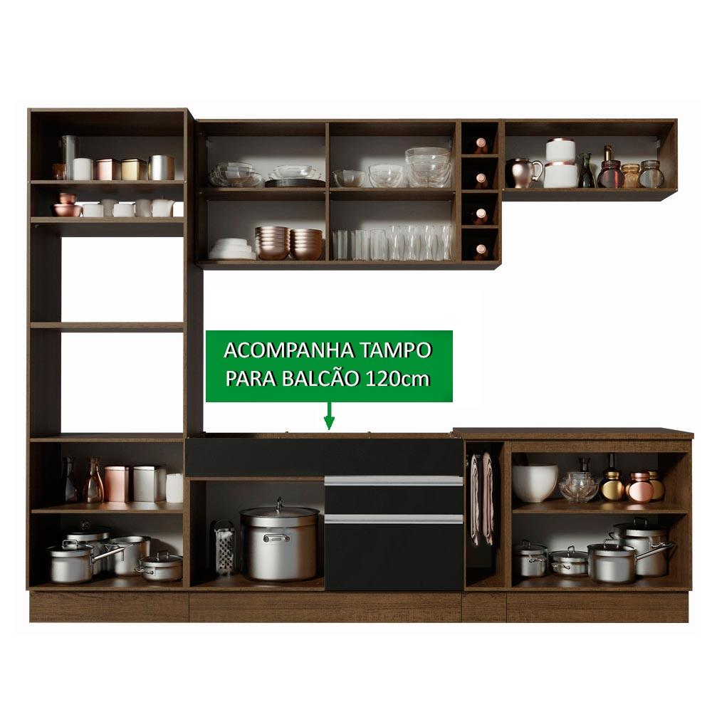Cozinha Completa Madesa Vicenza com Armário e Balcão + Tampo - Rustic/Preto/Rustic