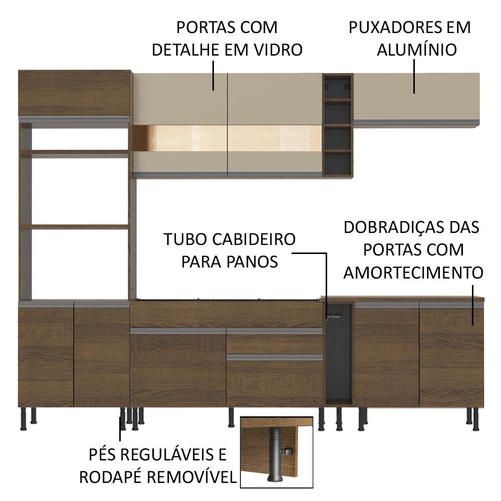 Cozinha Completa Madesa Vicenza com Armário e Balcão + Tampo - Rustic/Rustic/Crema