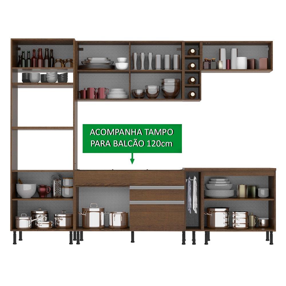 Cozinha Completa Madesa Vicenza com Armário e Balcão + Tampo - Rustic/Rustic/Crema