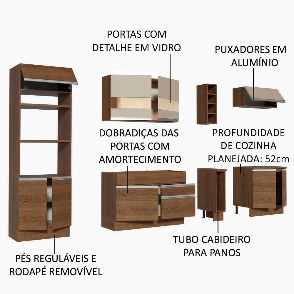 Cozinha Completa Madesa Vicenza com Armário e Balcão + Tampo - Rustic/Rustic/Crema