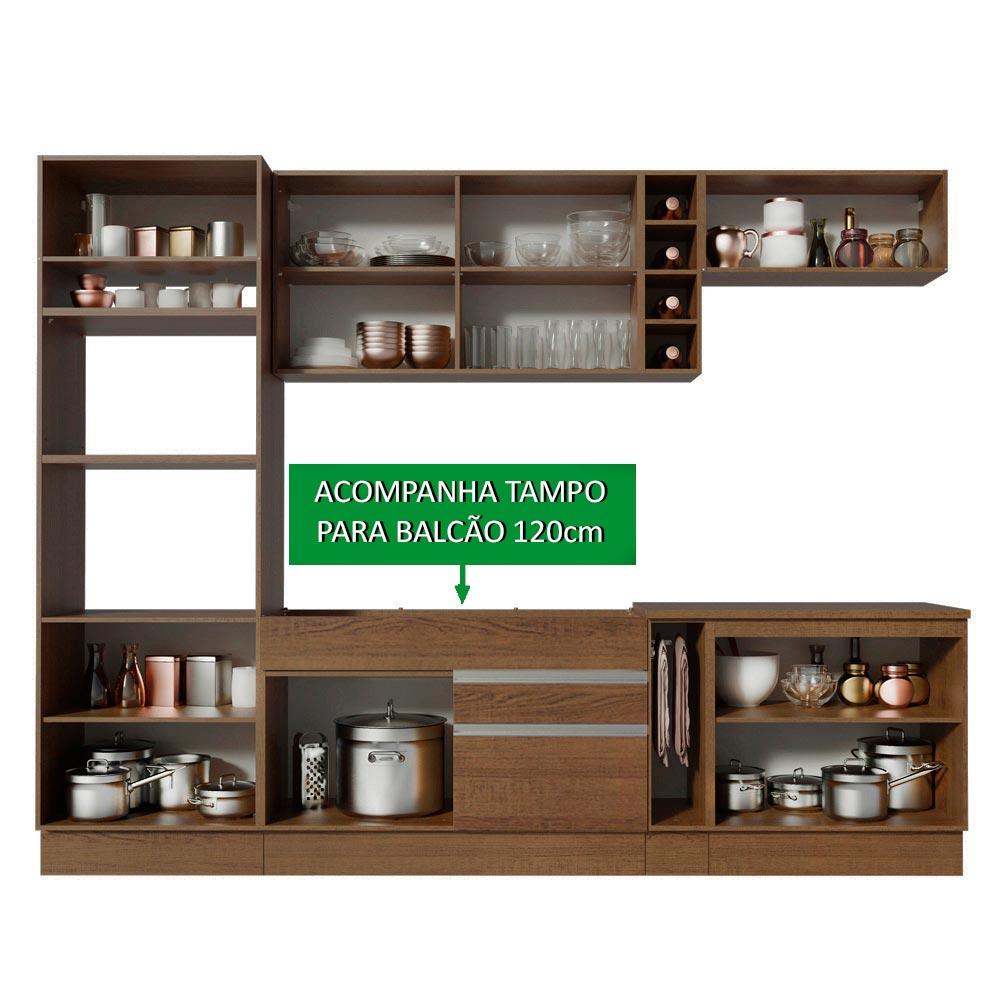 Cozinha Completa Madesa Vicenza com Armário e Balcão + Tampo - Rustic/Rustic/Crema