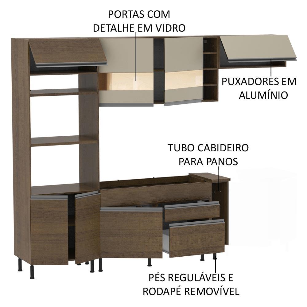 Cozinha Completa Madesa Vicenza com Armário e Balcão + Tampo - Rustic/Rustic/Crema