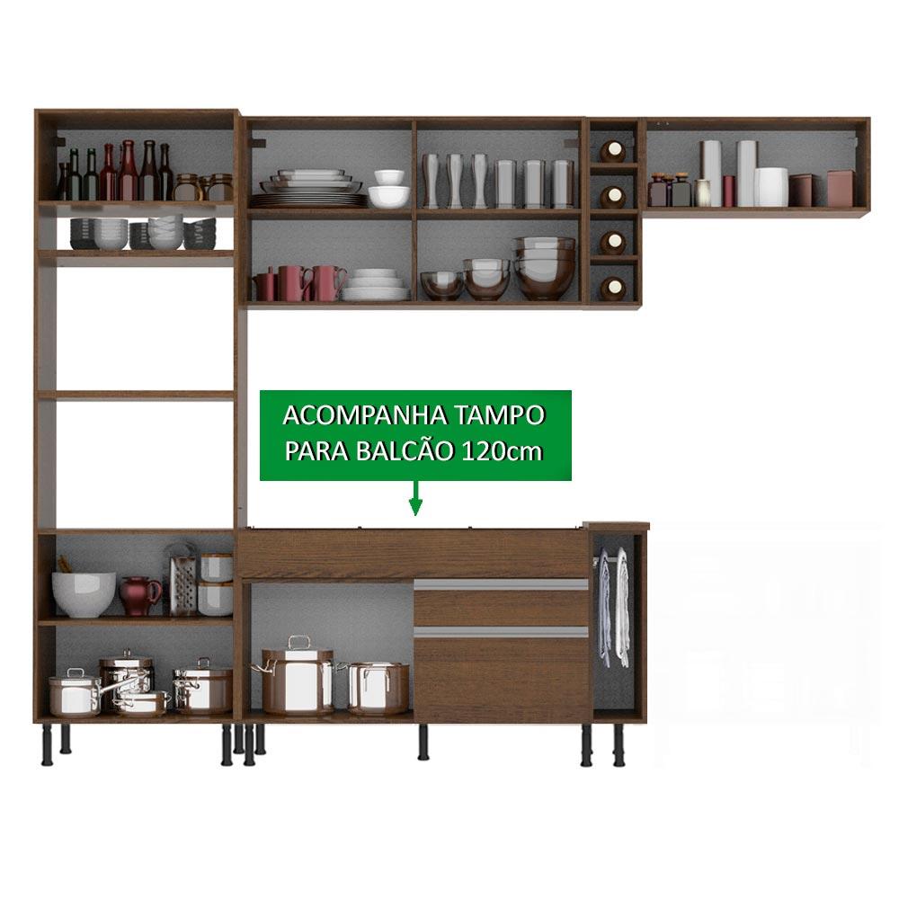 Cozinha Completa Madesa Vicenza com Armário e Balcão + Tampo - Rustic/Rustic/Crema