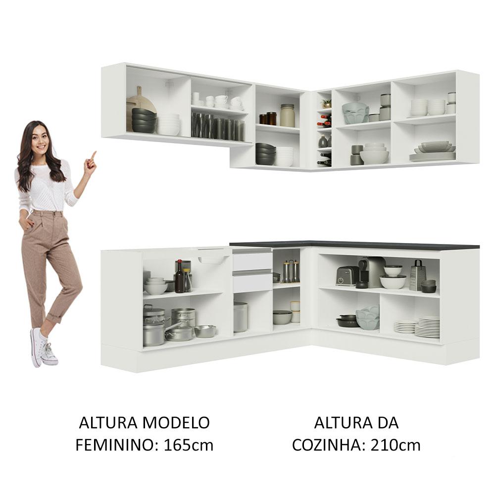 Cozinha Completa de Canto 100% MDF Madesa Acordes 389002 Armário e Balcão - Frentes Branco Brilho