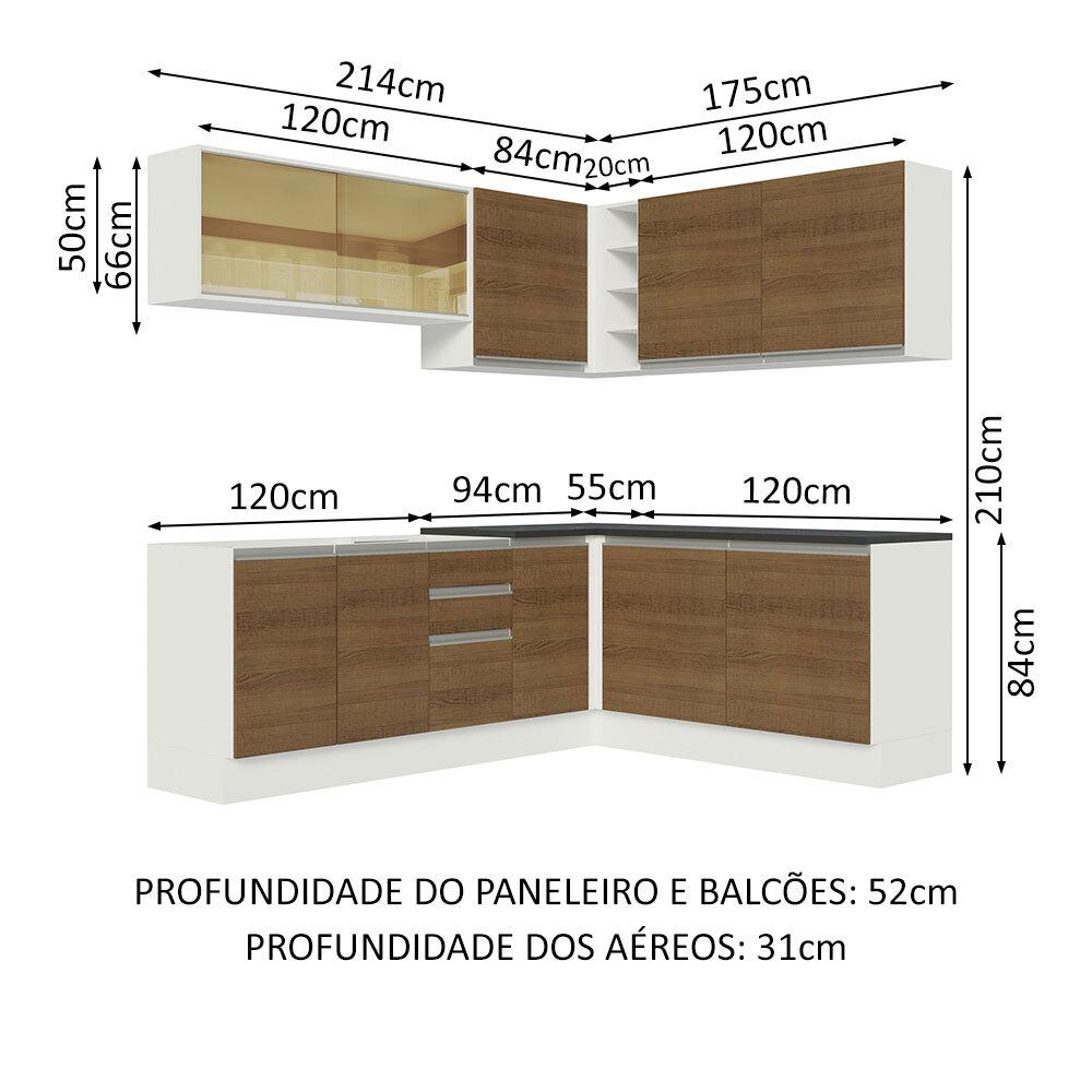 Cozinha Completa de Canto 100% MDF Madesa Acordes 389002 com Armário e Balcão - Branco/Rustic