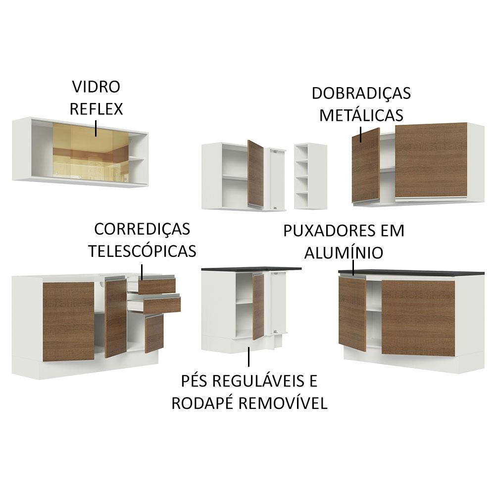 Cozinha Completa de Canto 100% MDF Madesa Acordes 389002 com Armário e Balcão - Branco/Rustic