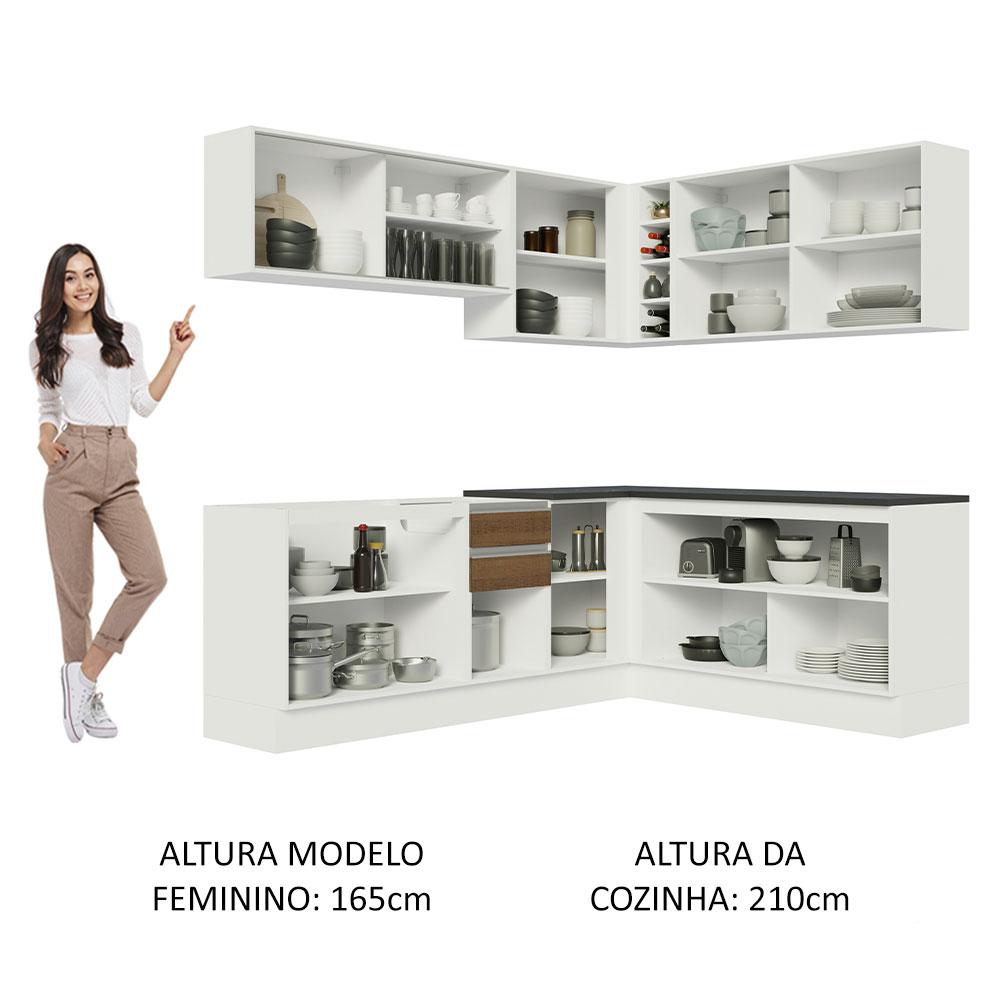 Cozinha Completa de Canto 100% MDF Madesa Acordes 389002 com Armário e Balcão - Branco/Rustic