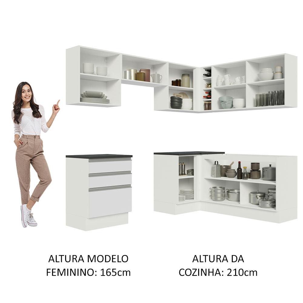 Cozinha Completa de Canto 100% MDF Madesa Acordes 409001 Armário e Balcão - Frentes Branco Brilho