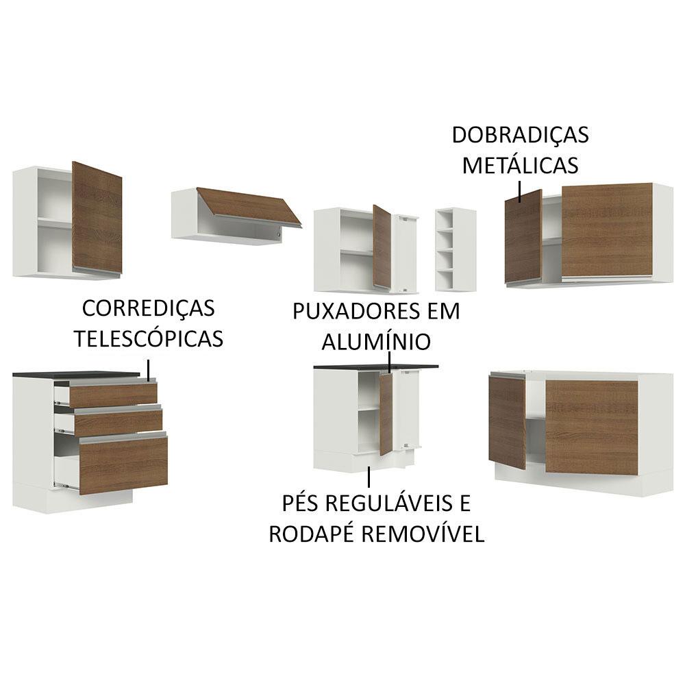 Cozinha Completa de Canto 100% MDF Madesa Acordes 409001 com Armário e Balcão - Branco/Rustic