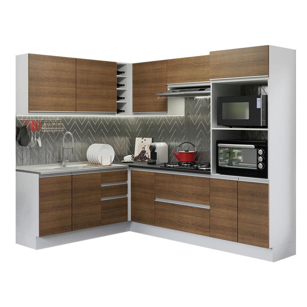 Cozinha Completa de Canto 100% MDF Madesa Acordes 419003 com Armário e Balcão - Branco/Rustic