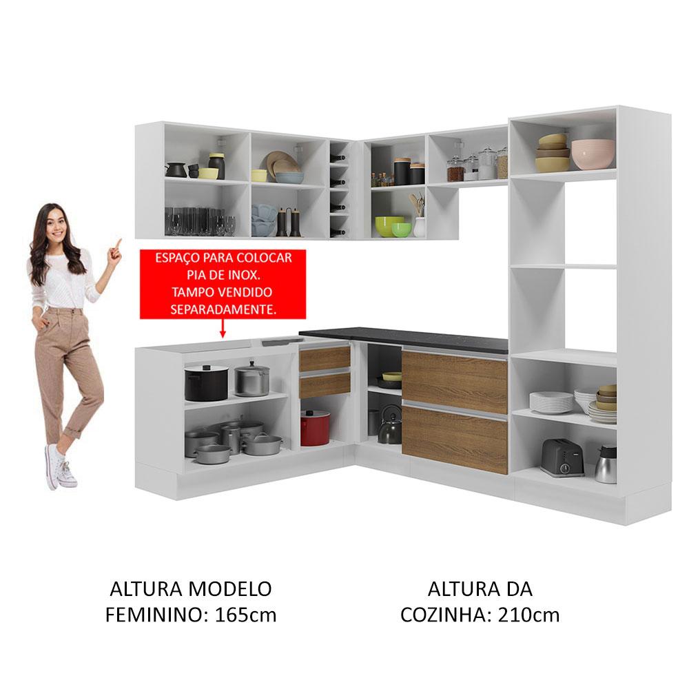 Cozinha Completa de Canto 100% MDF Madesa Acordes 419003 com Armário e Balcão - Branco/Rustic