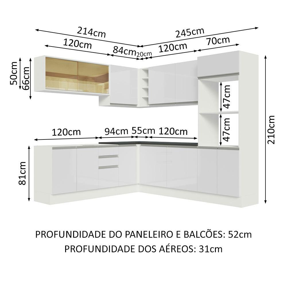 Cozinha Completa de Canto 100% MDF Madesa Acordes 459001 Armário e Balcão - Frentes Branco Brilho