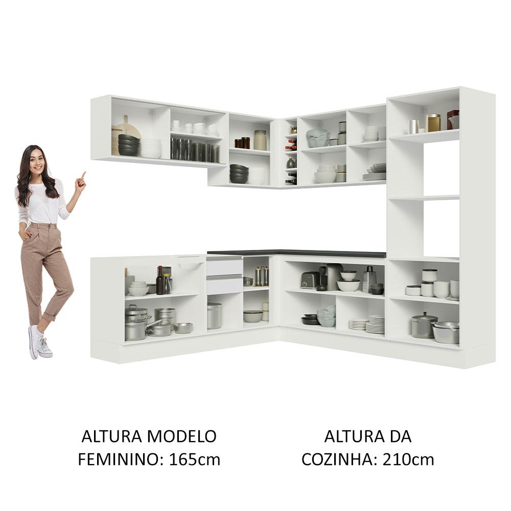 Cozinha Completa de Canto 100% MDF Madesa Acordes 459001 Armário e Balcão - Frentes Branco Brilho