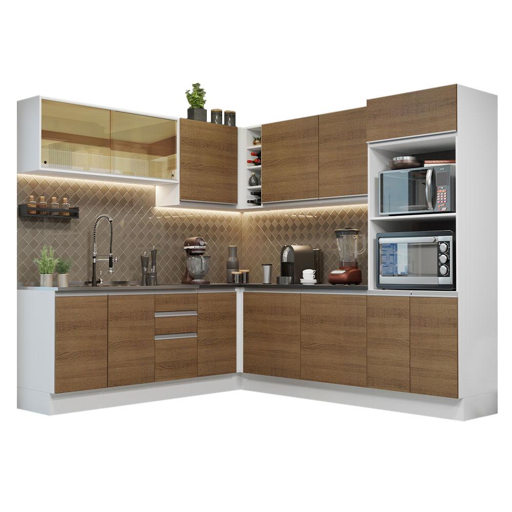 Cozinha Completa de Canto 100% MDF Madesa Acordes 459001 com Armário e Balcão - Branco/Rustic