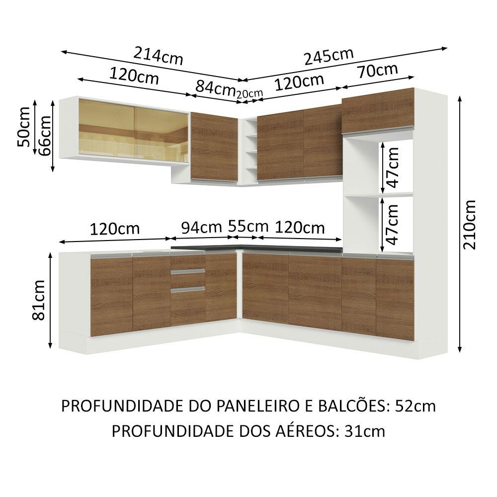Cozinha Completa de Canto 100% MDF Madesa Acordes 459001 com Armário e Balcão - Branco/Rustic
