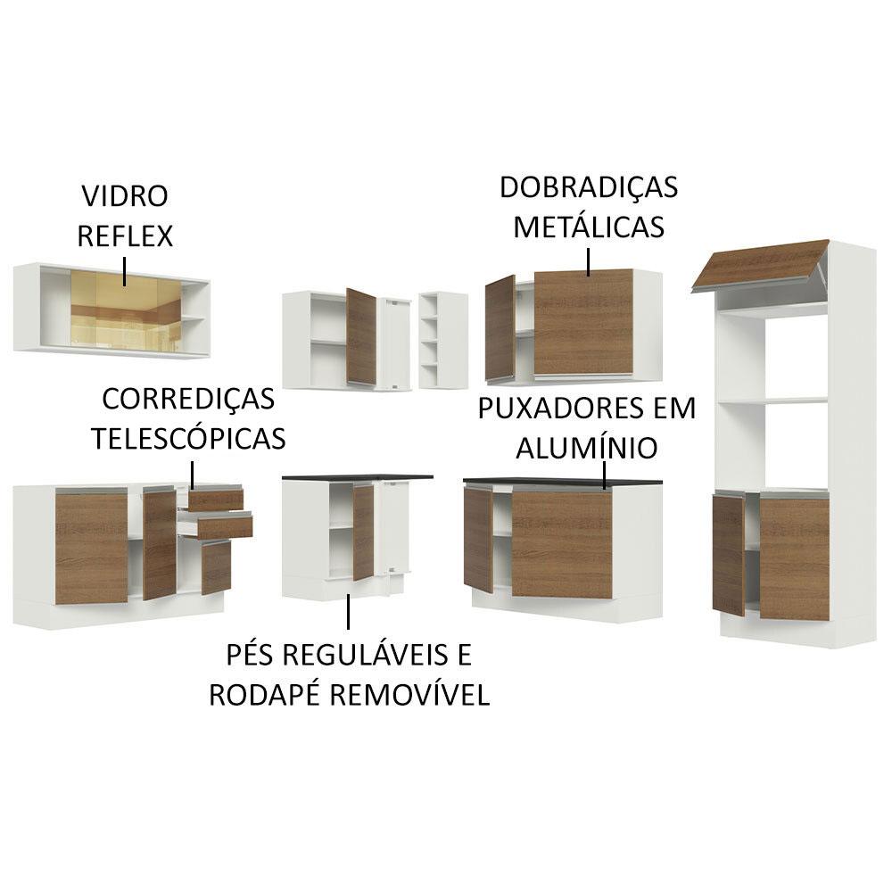 Cozinha Completa de Canto 100% MDF Madesa Acordes 459001 com Armário e Balcão - Branco/Rustic