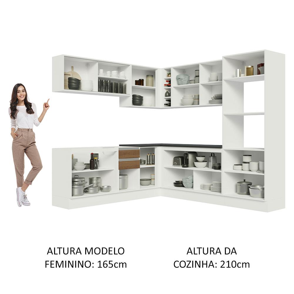 Cozinha Completa de Canto 100% MDF Madesa Acordes 459001 com Armário e Balcão - Branco/Rustic