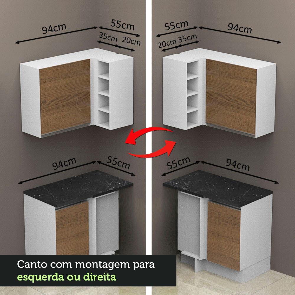Cozinha Completa de Canto 100% MDF Madesa Acordes 459001 com Armário e Balcão - Branco/Rustic