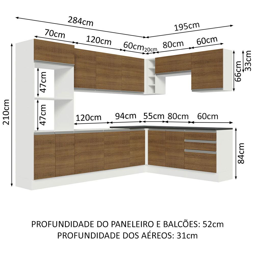 Cozinha Completa de Canto 100% MDF Madesa Acordes 479003 Armário e Balcão - Branco/Rustic