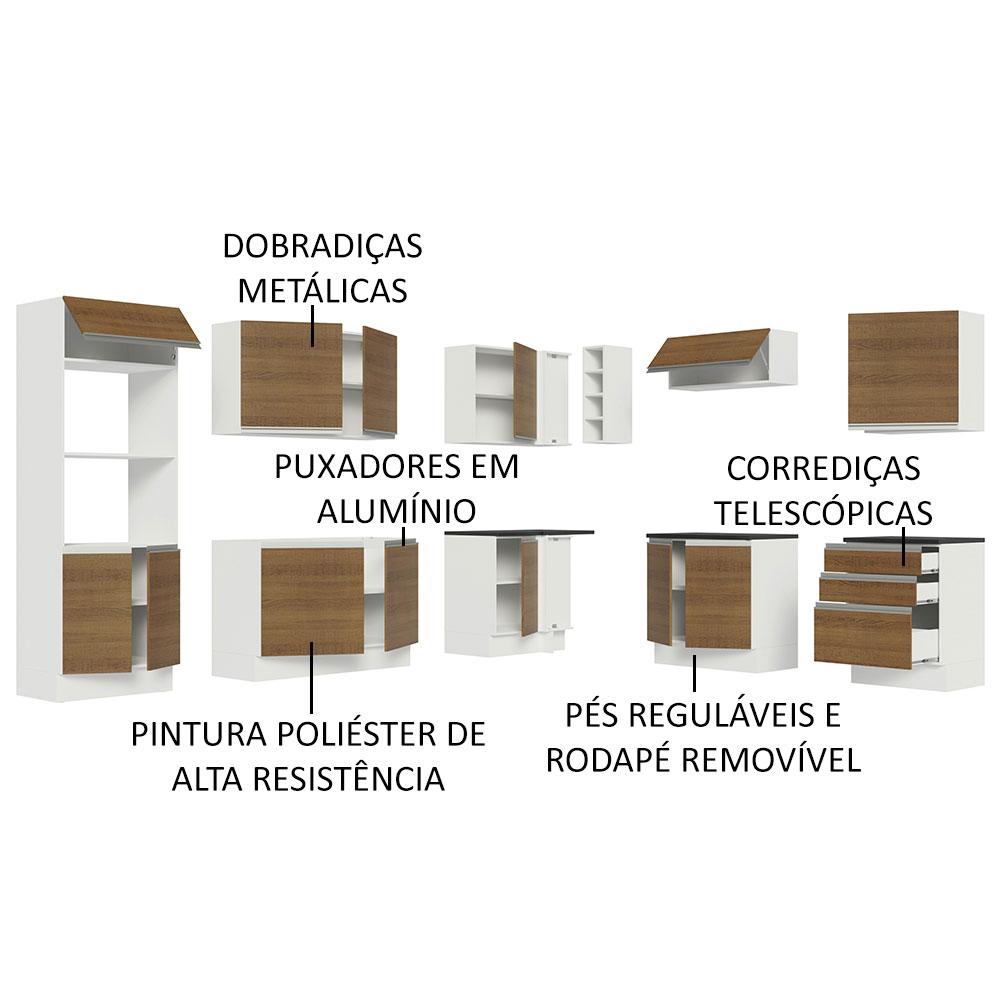 Cozinha Completa de Canto 100% MDF Madesa Acordes 479003 Armário e Balcão - Branco/Rustic