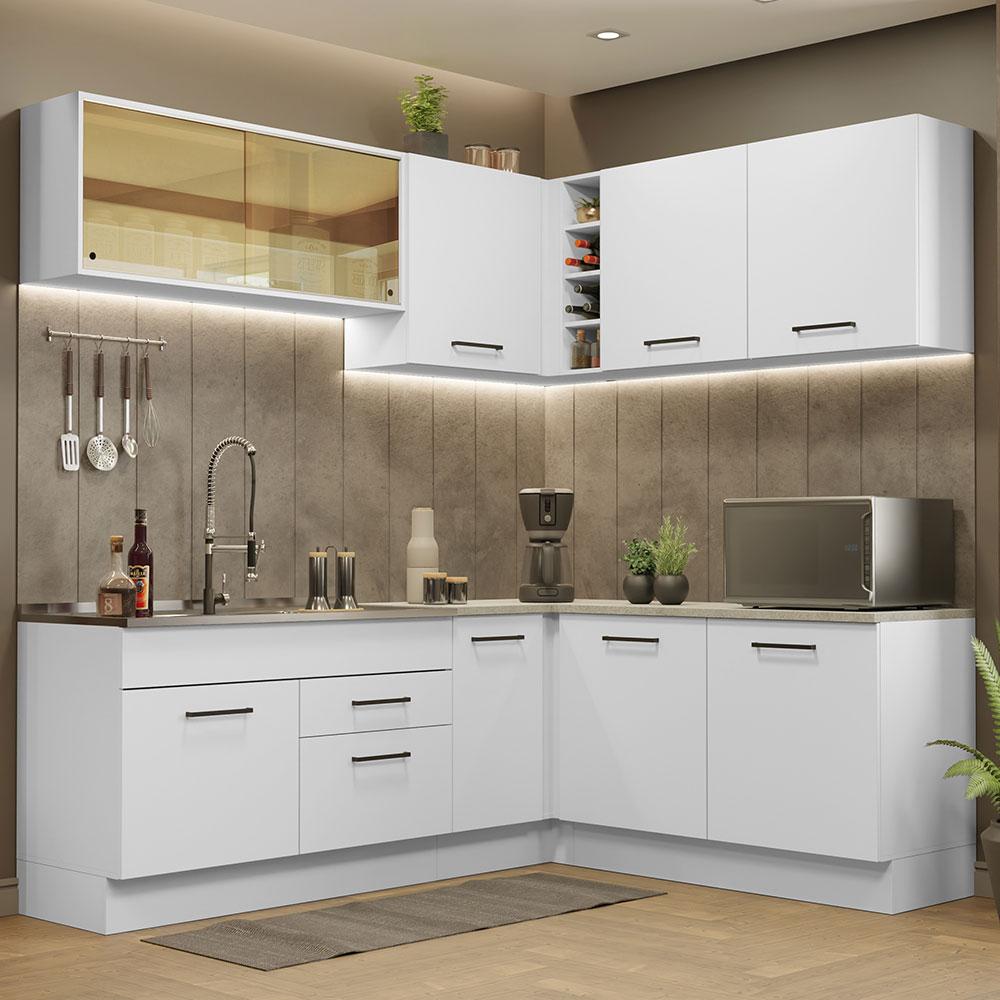 Cozinha Completa de Canto Madesa Agata 389001 com Armário e Balcão (Sem Tampo e Pia) - Branco