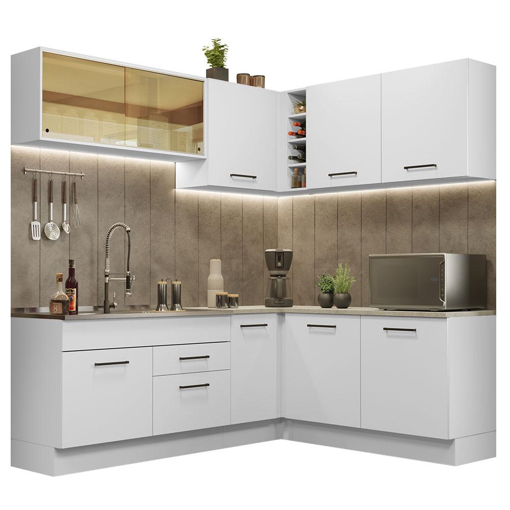 Cozinha Completa de Canto Madesa Agata 389001 com Armário e Balcão (Sem Tampo e Pia) - Branco