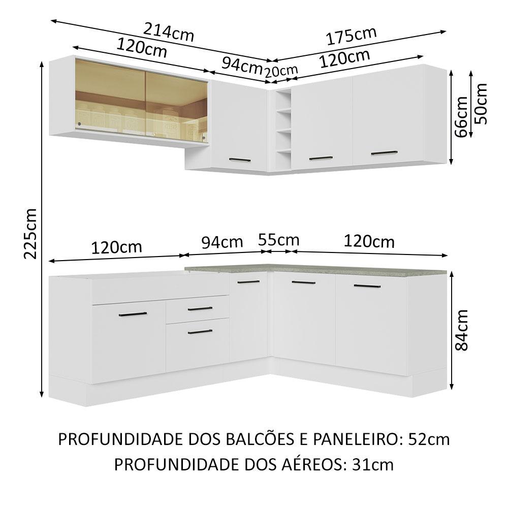 Cozinha Completa de Canto Madesa Agata 389001 com Armário e Balcão (Sem Tampo e Pia) - Branco