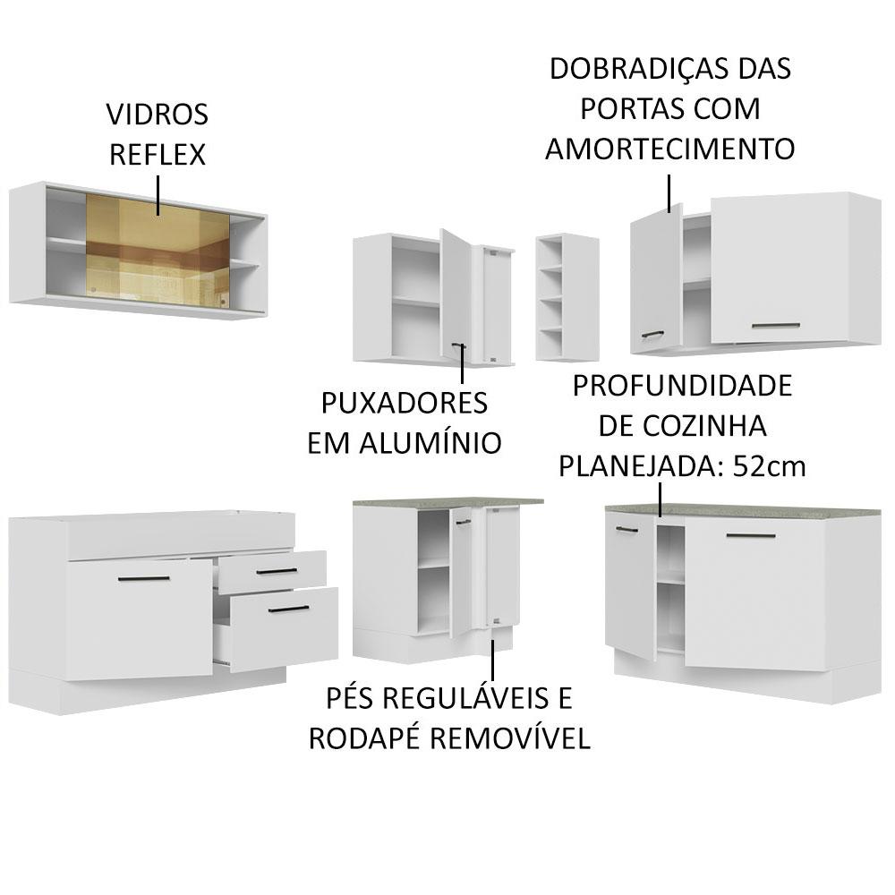 Cozinha Completa de Canto Madesa Agata 389001 com Armário e Balcão (Sem Tampo e Pia) - Branco