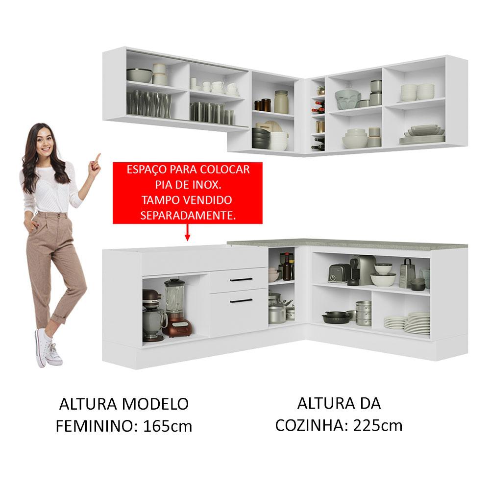 Cozinha Completa de Canto Madesa Agata 389001 com Armário e Balcão (Sem Tampo e Pia) - Branco