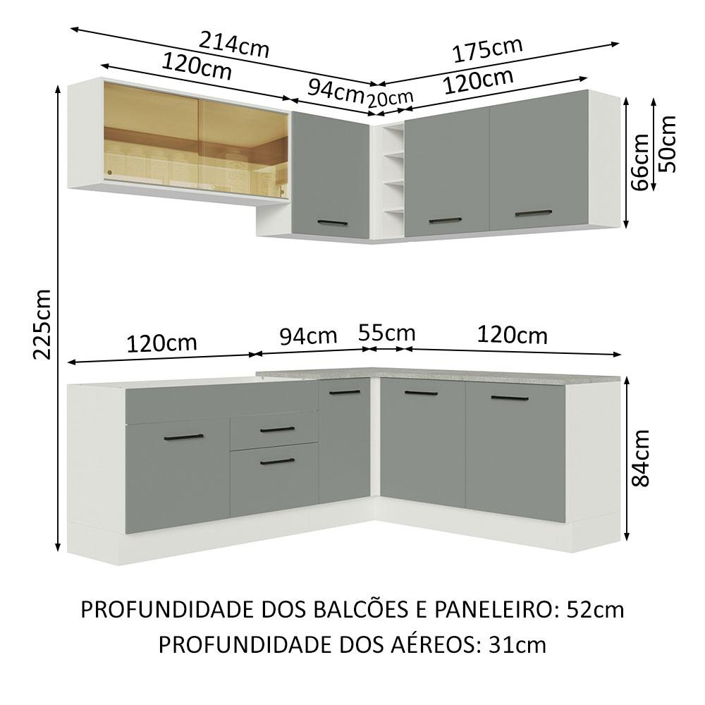 Cozinha Completa de Canto Madesa Agata 389001 com Armário e Balcão (Sem Tampo e Pia) - Branco/Cinza